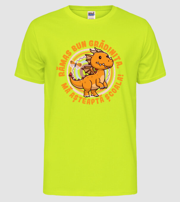 Rămas bun grădiniță, mă așteaptă școala! model galben neon pe tricou