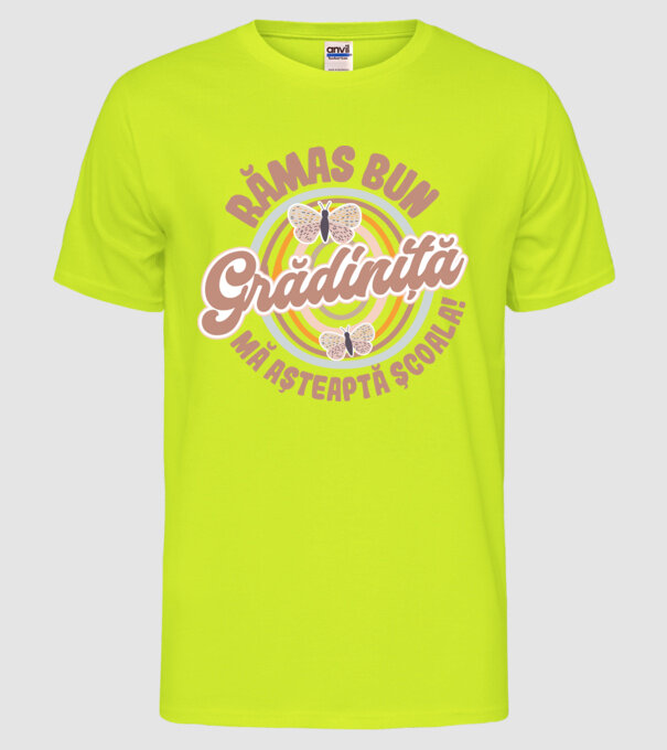 Rămas bun grădiniță, mă așteaptă școala! model galben neon pe tricou