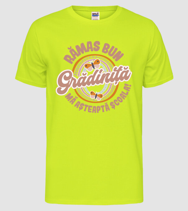 Rămas bun grădiniță, mă așteaptă școala! model galben neon pe tricou