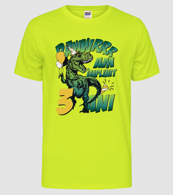 Rawr Am împlinit 3 ani model galben neon pe tricou