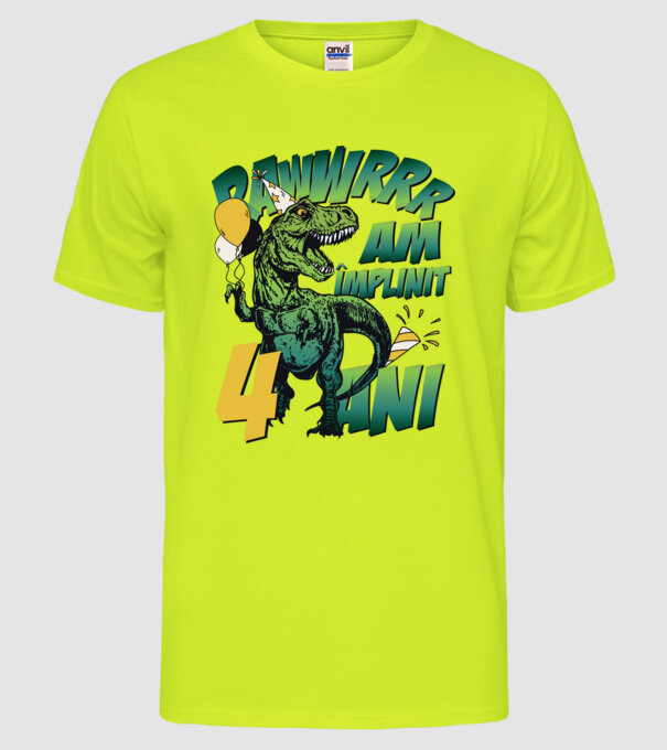 Rawr Am împlinit 4 ani model galben neon pe tricou