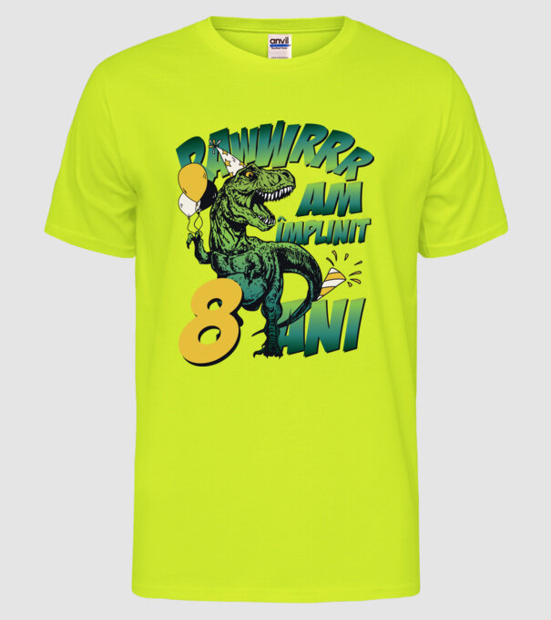 Rawr Am împlinit 8 ani model galben neon pe tricou
