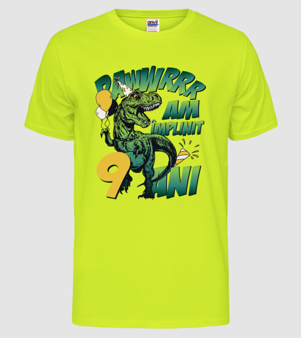 Rawr Am împlinit 9 ani model galben neon pe tricou