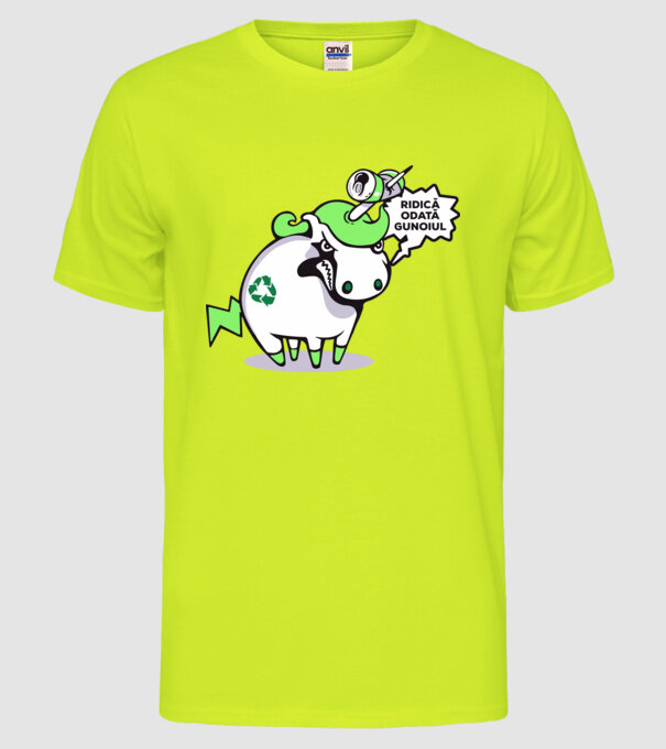 Ridică odată gunoiul model galben neon pe tricou