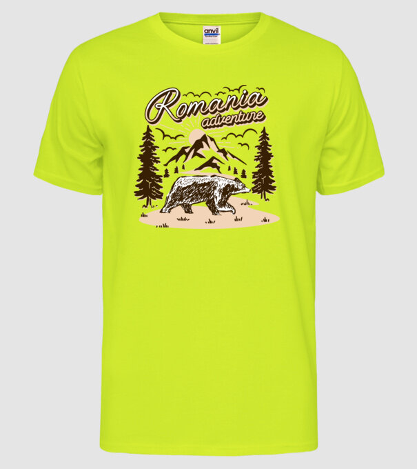 Romania bear adventure model galben neon pe tricou