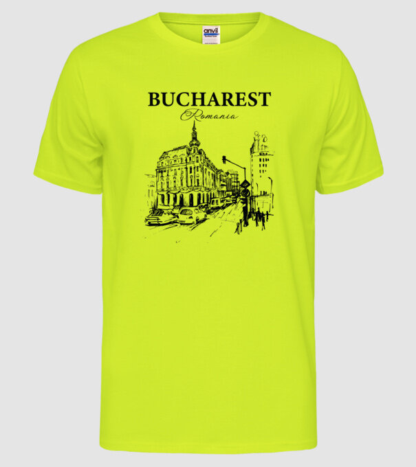România Bucharest vintage model galben neon pe tricou