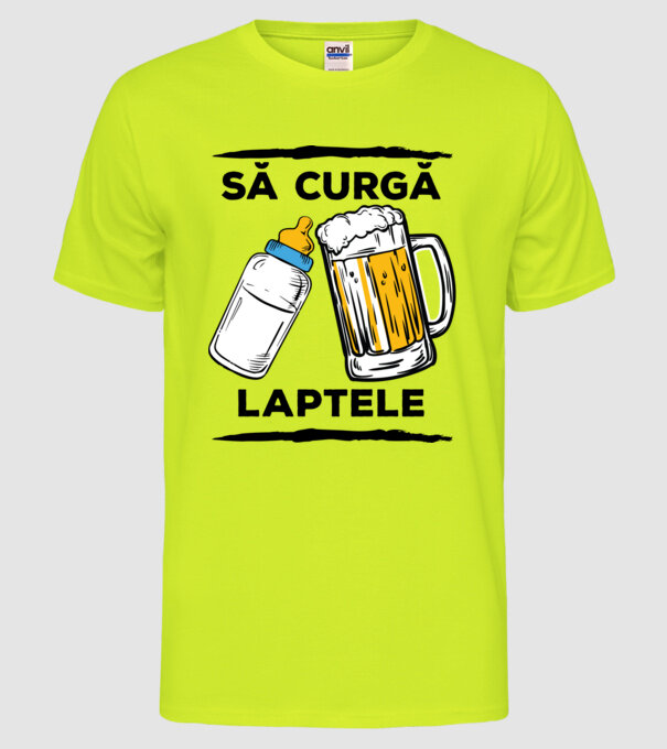 să curgă laptele! model galben neon pe tricou