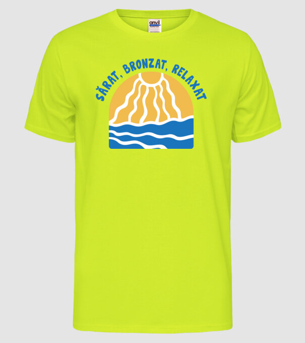 Sărat, bronzat, relaxat model galben neon pe tricou