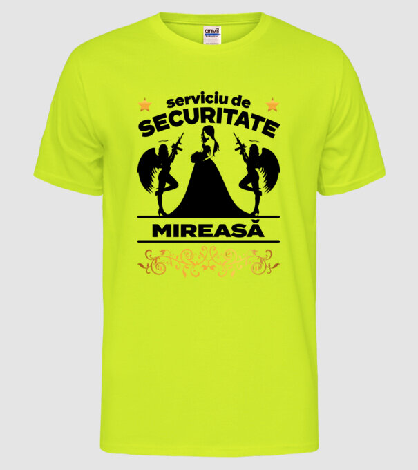 serviciu de securitate mireasă model galben neon pe tricou
