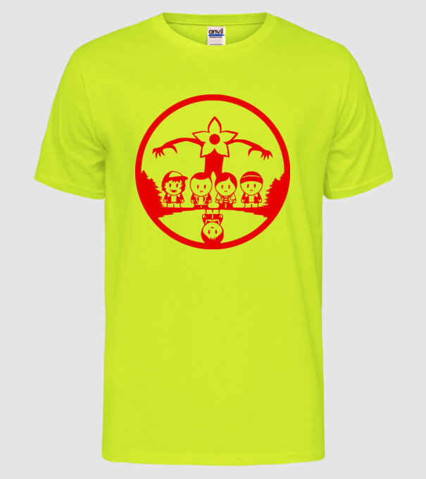 stranger things cartoon model galben neon pe tricou