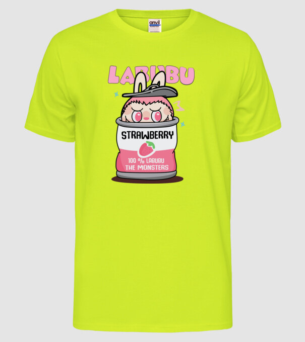 Strawberry Labubu model galben neon pe tricou