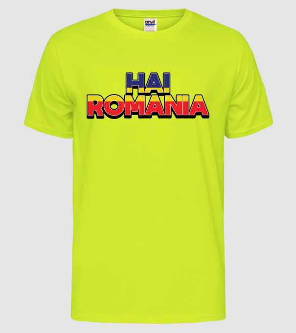 Subtitlu Hai Romania model galben neon pe tricou