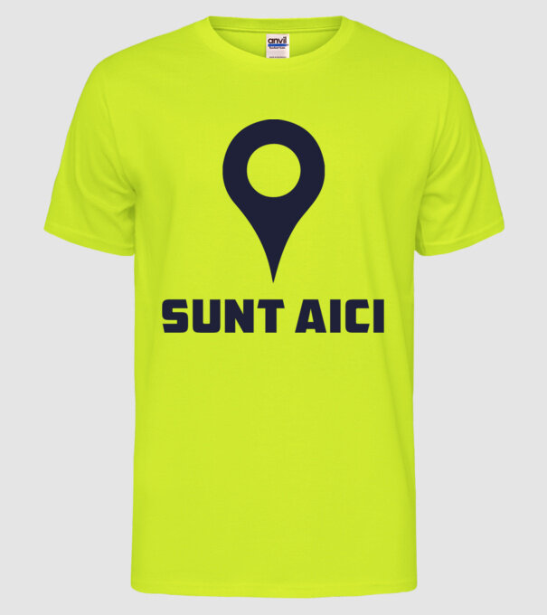 Sunt Aici model galben neon pe tricou