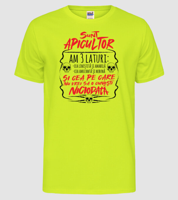sunt apicultor am 3 laturi model galben neon pe tricou