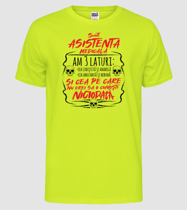 Sunt asistentă medicală am 3 laturi model galben neon pe tricou