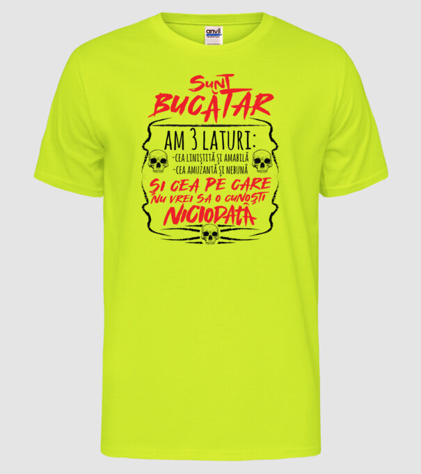 sunt bucătar am 3 laturi model galben neon pe tricou