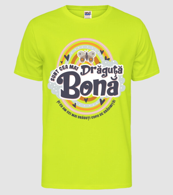 Sunt cea mai drăguță bonă! ... și eu am cei mai drăguți copii de grădiniță! model galben neon pe tricou