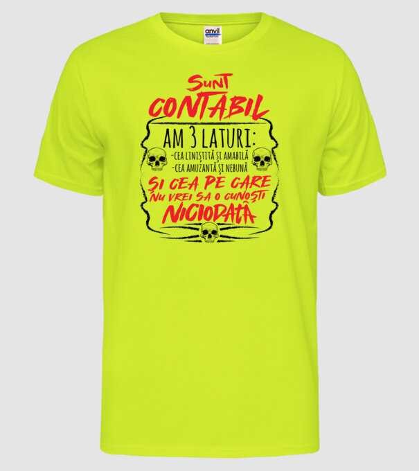 sunt contabil am 3 laturi model galben neon pe tricou