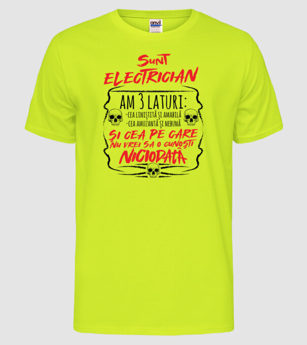 sunt electrician am 3 laturi model galben neon pe tricou