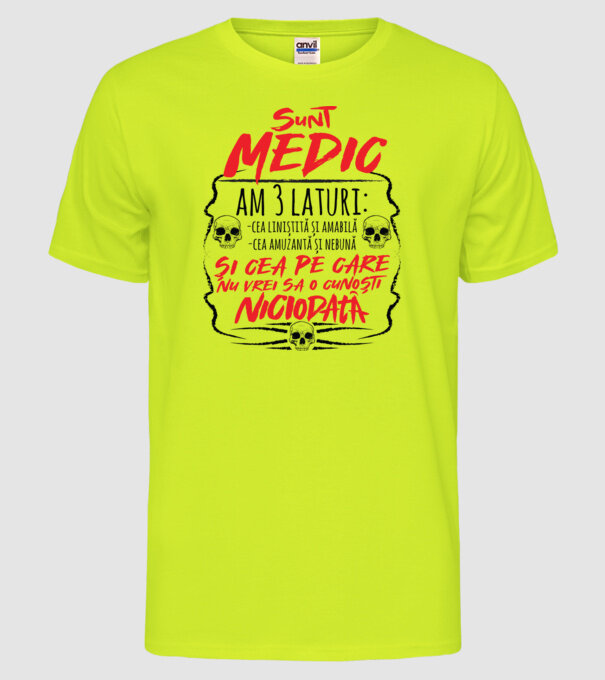 sunt medic am 3 laturi model galben neon pe tricou