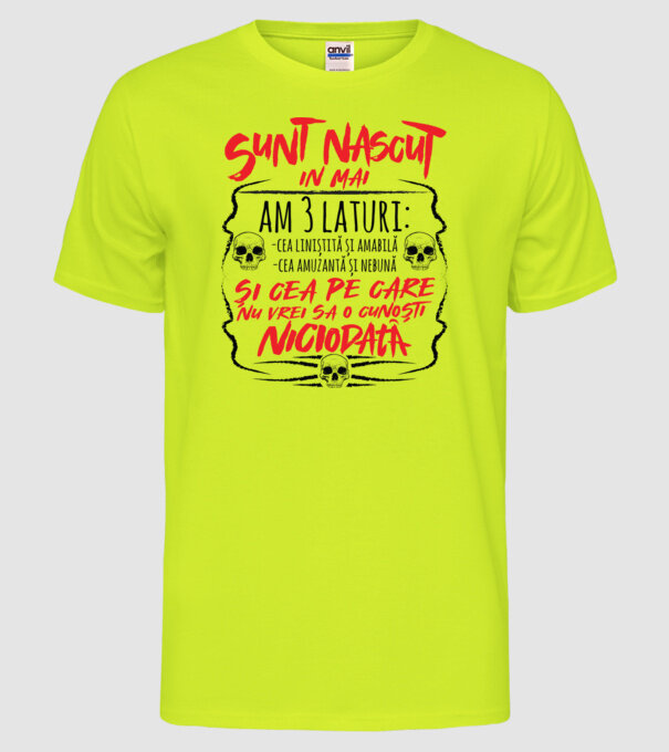 Sunt născut în mai, am 3 laturi model galben neon pe tricou