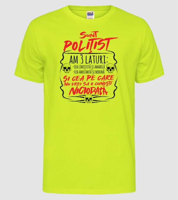 sunt polițist am 3 laturi model galben neon pe tricou