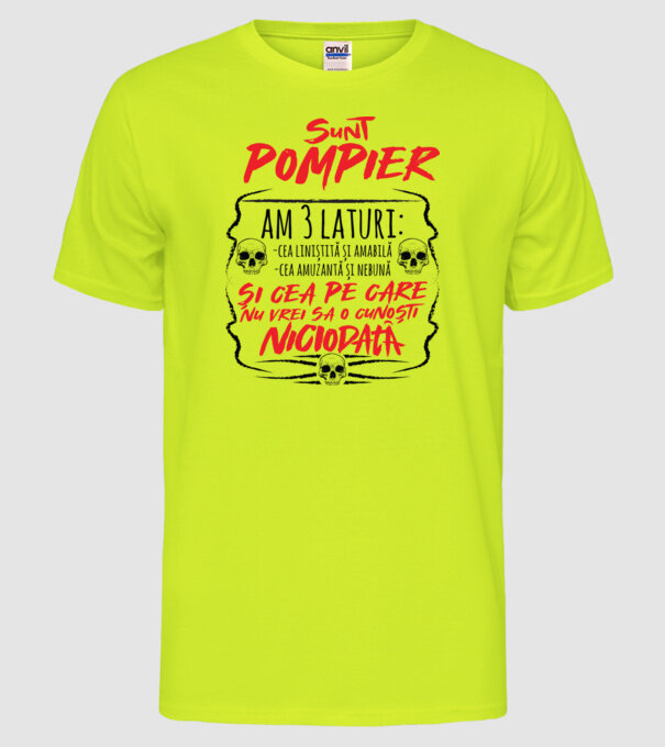 sunt pompier am 3 laturi model galben neon pe tricou