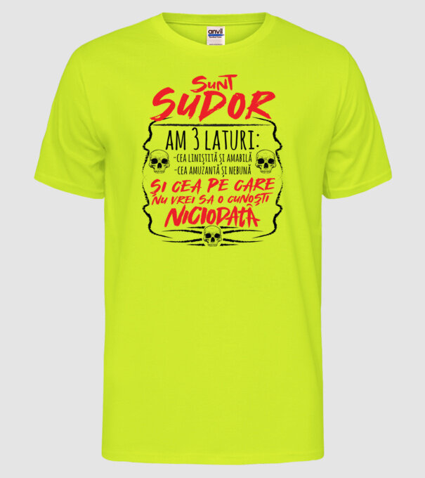 sunt sudor am 3 laturi model galben neon pe tricou