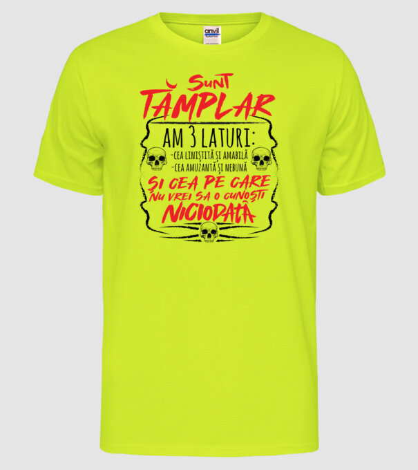 sunt tâmplar am 3 laturi model galben neon pe tricou
