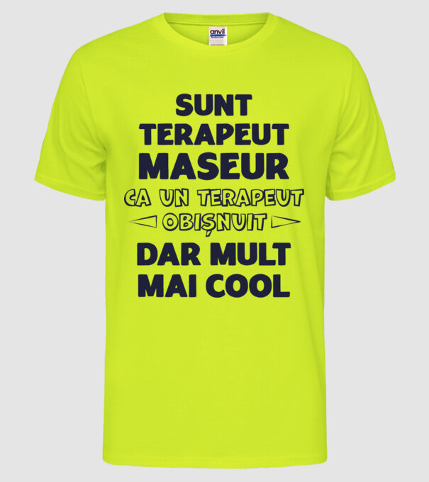 sunt terapeut maseur, ca un terapeut obișnuit, dar mult mai cool model galben neon pe tricou