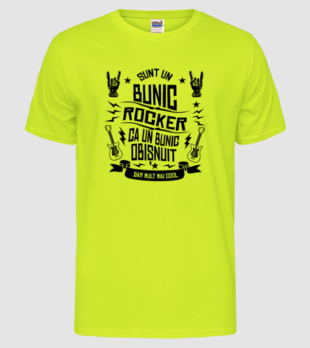 Sunt un bunic rocker, ca un bunic obișnuit, dar mult mai cool model galben neon pe tricou