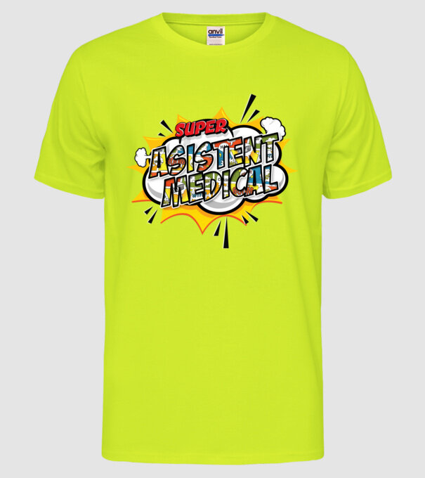 Super Asistent medical model galben neon pe tricou