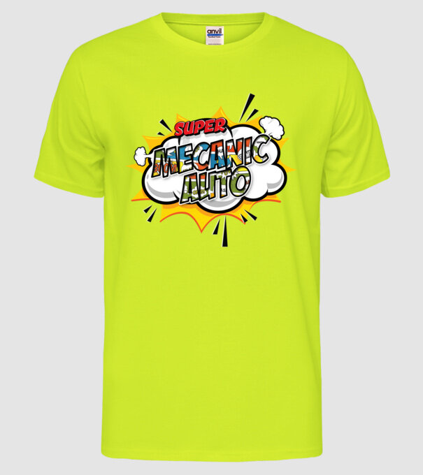 Super mecanic auto model galben neon pe tricou