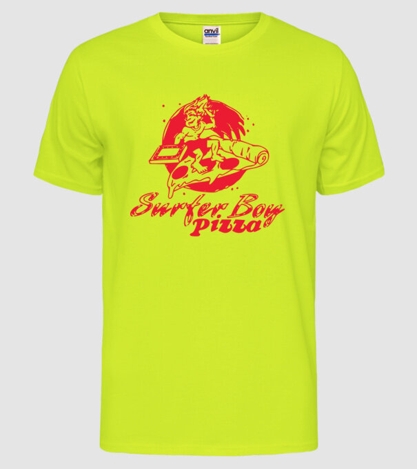 surfer boy pizza stranger things model galben neon pe tricou