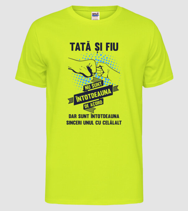 Tată și Fiu - nu sunt întotdeauna de acord, dar sunt întotdeauna sinceri unul cu celălalt model galben neon pe tricou