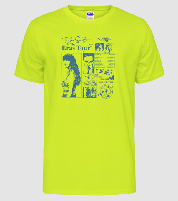 Taylor Swift ERAS print blue model galben neon pe tricou
