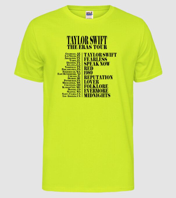 Taylor Swift Eras tour back model galben neon pe tricou