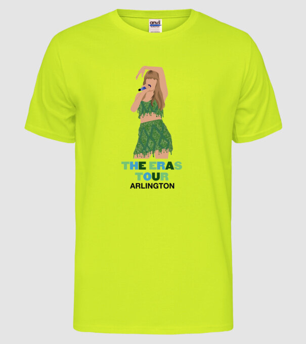 Taylor Swift The Eras Tour Arlington 2 model galben neon pe tricou