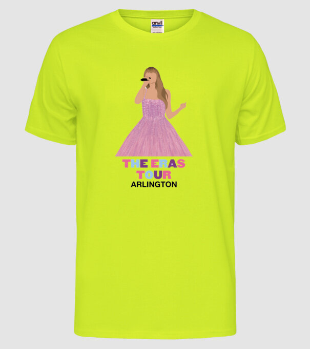 Taylor Swift The Eras Tour Arlington model galben neon pe tricou