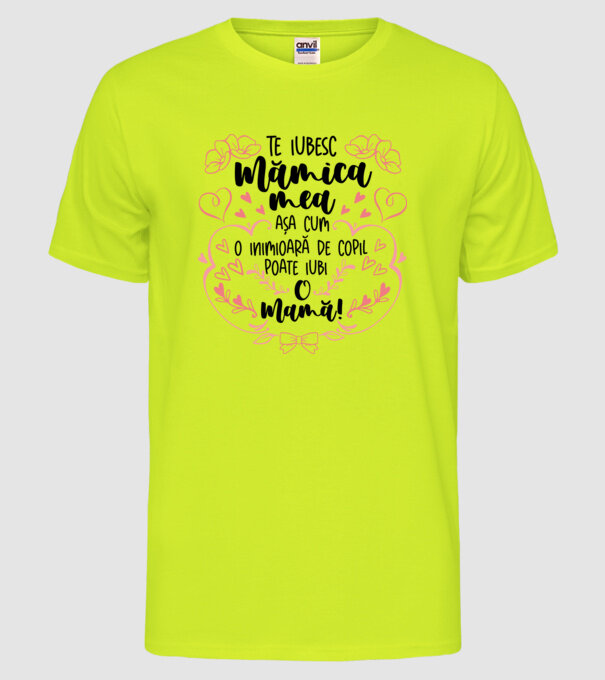 Te iubesc mămica mea model galben neon pe tricou