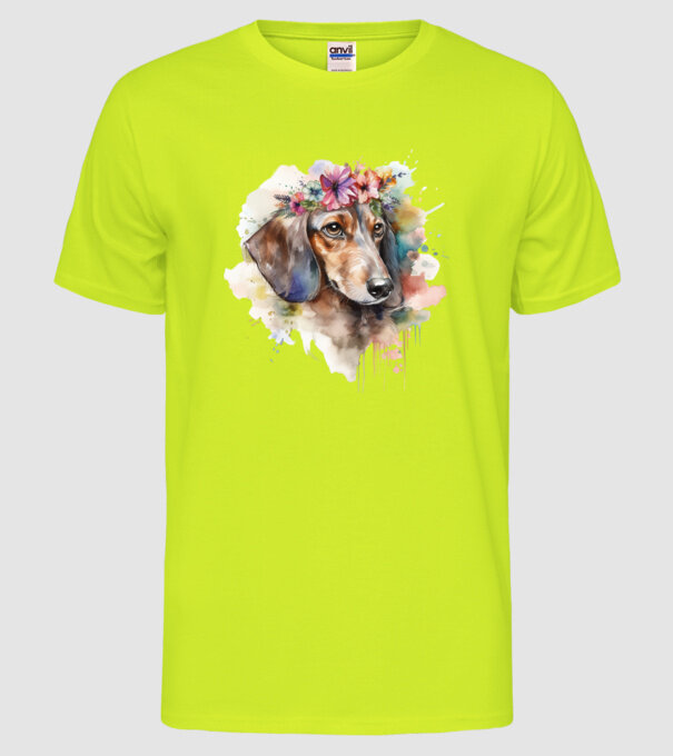 Teckel model galben neon pe tricou