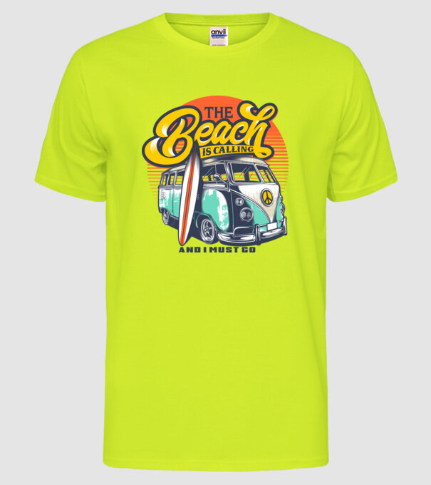 The Beach is Calling model galben neon pe tricou