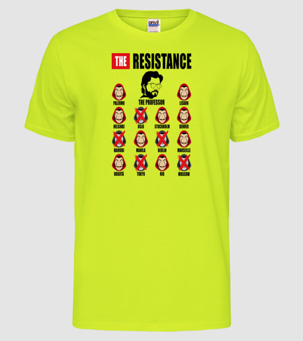 the resistance la casa de papel white model galben neon pe tricou