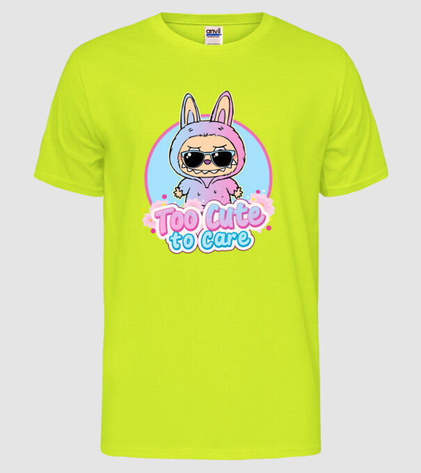 Too cute to care model galben neon pe tricou