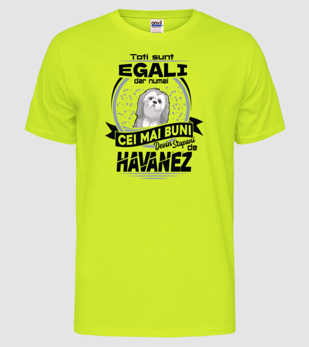 Toți sunt egali, dar numai cei mai buni devin stăpâni de havanez model galben neon pe tricou