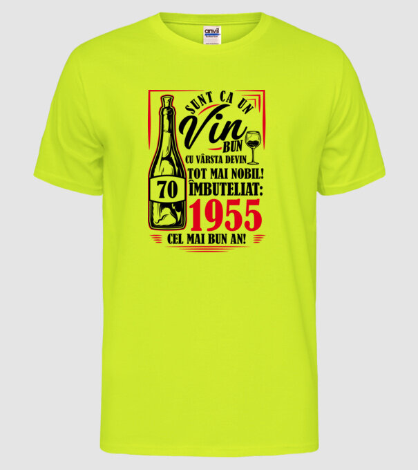 Un Vin Bun 1955 - Alb model galben neon pe tricou