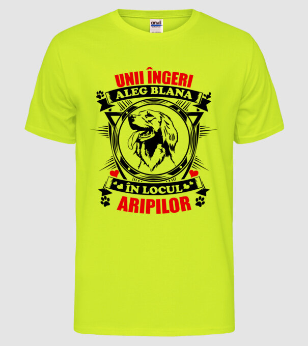 unii îngeri aleg blana în locul aripilor model galben neon pe tricou