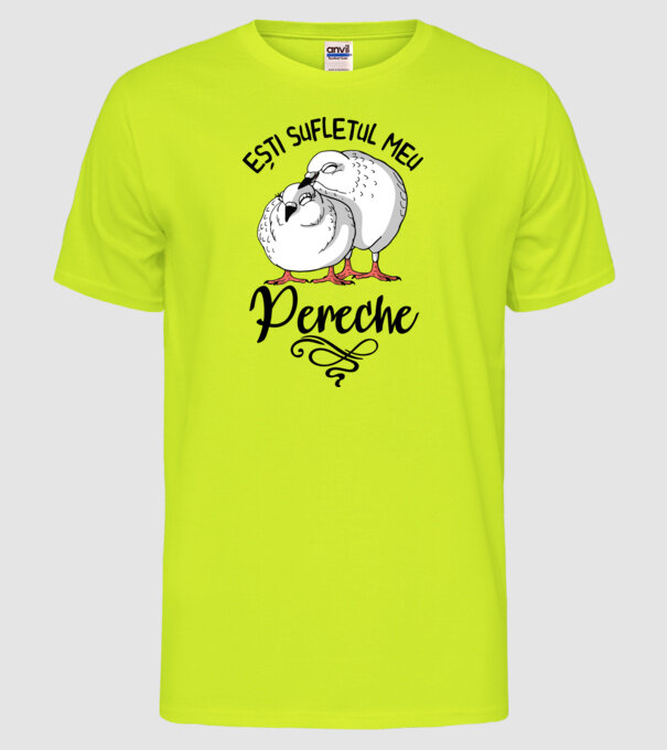 Valentine ești sufletul meu pereche model galben neon pe tricou