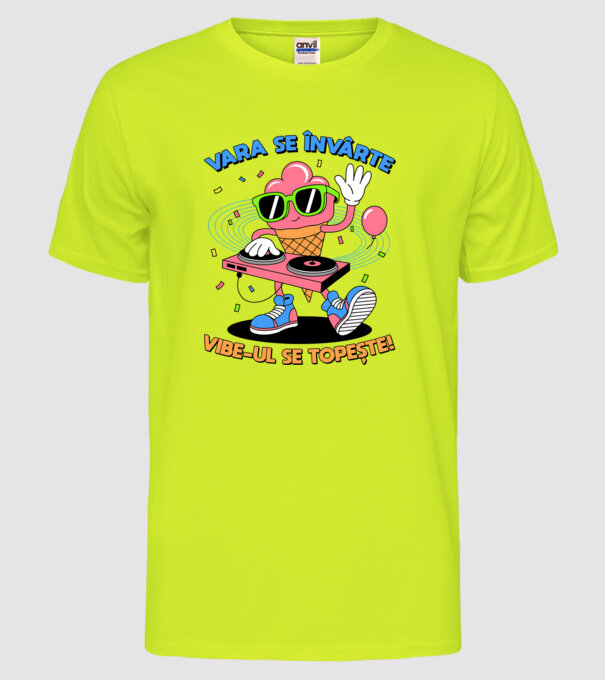 Vara se învârte model galben neon pe tricou