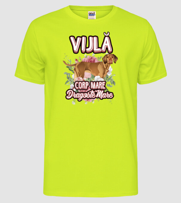 vijlă - corp mare, dragoste mare model galben neon pe tricou